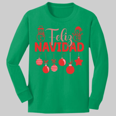 Youth Long Sleeve Shirt - Feliz Festive - Red Thumbnail